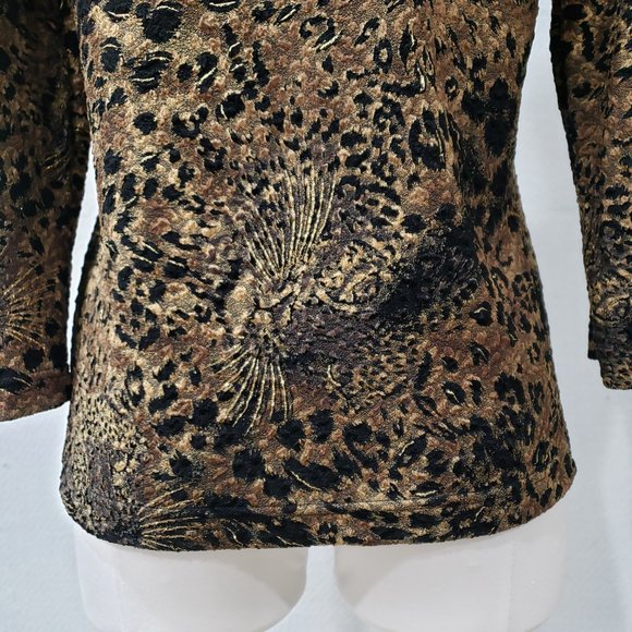 Nygard Black Brown Gold Stretch Top Cat Print M, 10-12 - Picture 6 of 9